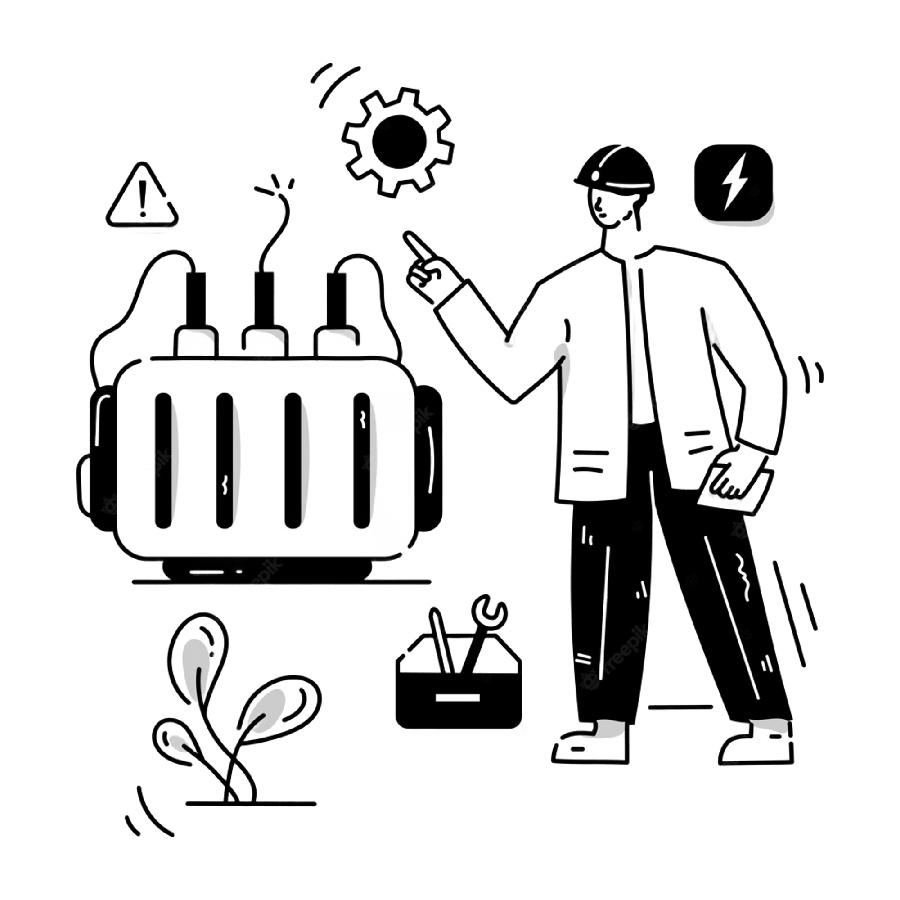 Ilustração de um engenheiro apontando para um painel elétrico, do perfil no GitHub